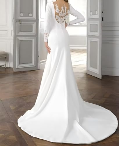 Mermaid Wedding Dresses for Bride 2024 Lace Applique Long Sleeves V-Neck Wedding Gown with Train4