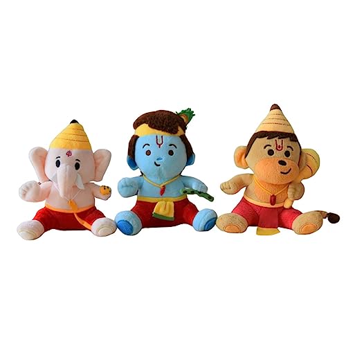 Image of HUG 'n' FEEL SOFT TOYS Krishna ji Ganesh ji Hanuman ji Soft Lovable Huggable Cute Teddy Bear Plush Toy Grandparents Best for Diwali, Baby Shower, Birthday(25cm Multicolor)
