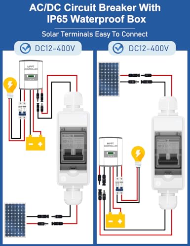 DIHOOL Solar Panel Disconnect Switch, Non Polarized DC Circuit Breaker, 30 Amp, 2 Pole, 12V-400V, AC Disconnect Box Outdoor, Battery Cutoff Isolator