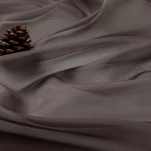 Image of Chocolate Bedroom Curtains 2 Panel Sets 96 Inch Length, 59 Inch Extra Wide Light Filtering Voile Drapes Light Airy Window Drapes for Patio Door Living Room Bedroom Dining, 59Wx96L Inches