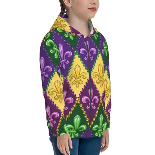 Mardi Gras4 Kids Pullover Hoodies Boys Zip Up Sweatshirts Girls Athletic Clothes with Pocket4