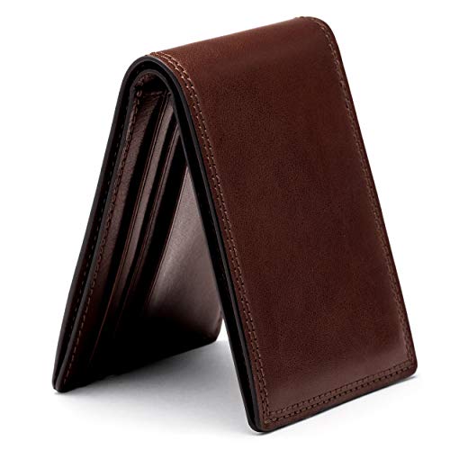 Image of Bosca Men's Wallet, Dolce Leather Slim Bifold Wallet, Dark Brown