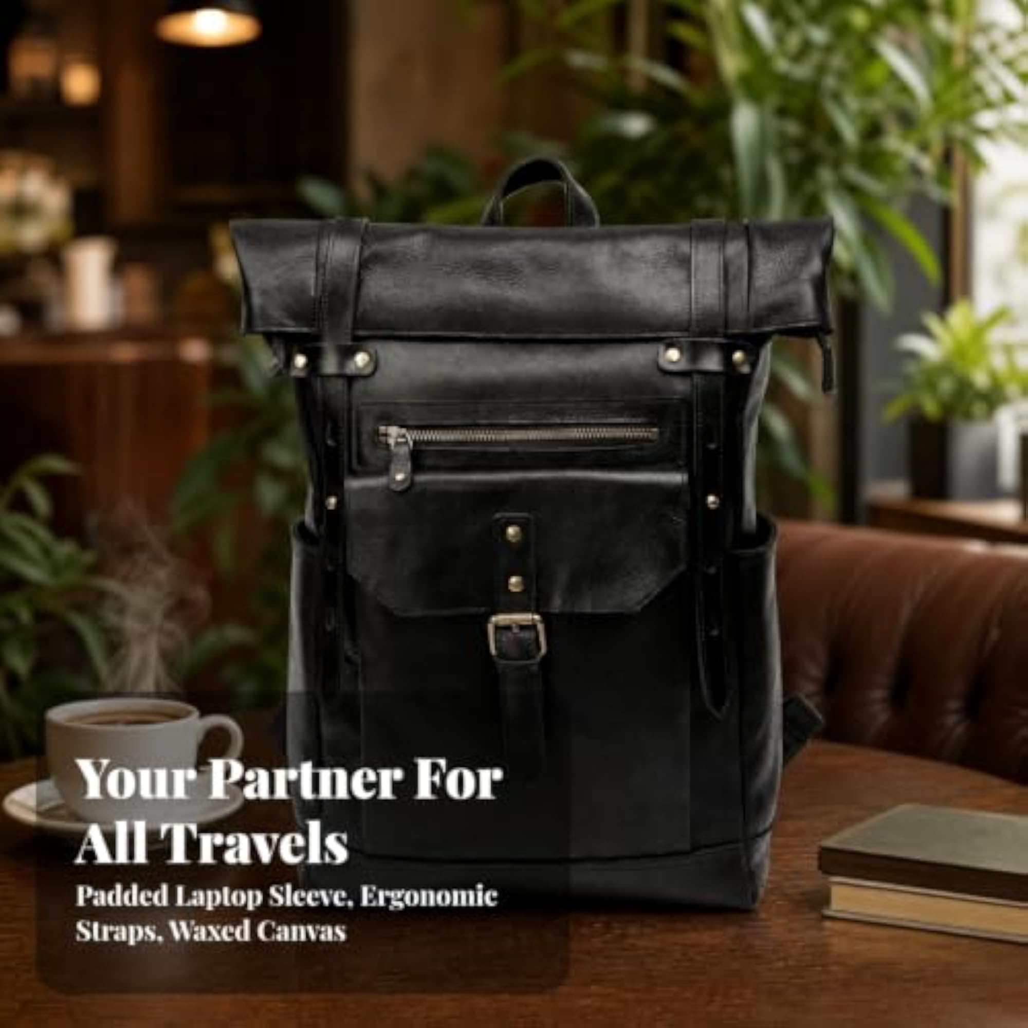 Spacious Roll-Top Black Backpack for Commuters and Students