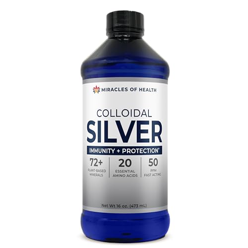 Miracles of Health Colloidal Silver 16 oz – 72+ Trace Minerals & Amino Acids – 50 PPM Nano Liquid Silver for Immune Support & Skin Health – High Bioavailability & Fast Absorption Formula