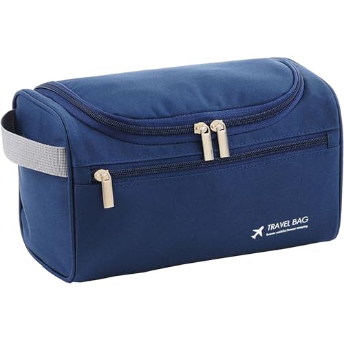 CLFRVTTQ Borsa da Toilette da Viaggio Sacchetto Beauty Case con 3 Scomparti, di Grande Capacità Portatile Hanging Storage Donna & Uomo Toiletry Bag Impemeabile Ripiegabile Sanitary Storage-Blu Navy