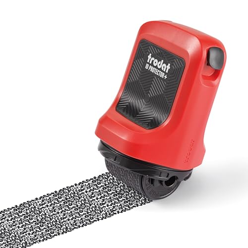 Trodat ID Protector+ Ink Roller, Timbro a Rullo di Inchiostro 3 in 1 per Protezione Dati dal Furto di Identità in 1 Solo Gesto, con Apri-Lettere e Lama Apri-Pacchi Integrati, Rosso Inchiostro Nero
