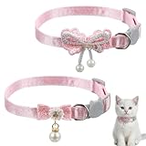 Nogeqi 2 Pcs Cute Cat Collar, Pearl Pink Cat Collar, Adjustable Kitten Collars with Bow Tie, Elegant Cats Accessories for Girls Small Dogs and Cats(2 Styles)