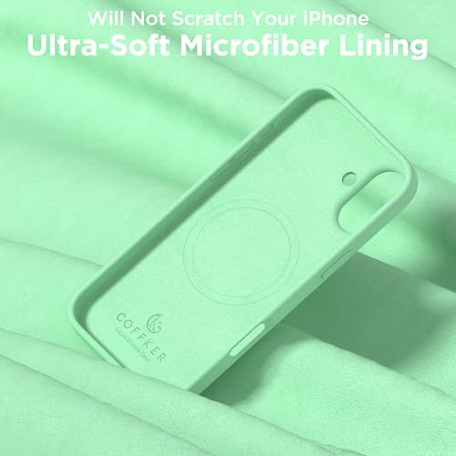 Image of Magnetic for iPhone 16 Case, Compatible with Magsafe, Suction Cup Phone Mount, [2 Screen Protectors][Camera Lens Protector] Silicone Shockproof Protective Phone Cover 6.1 inch, Spearmint Green