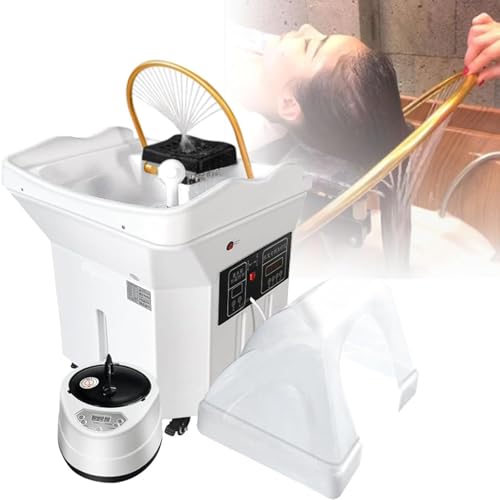 DDZJTPP Equipo SPA Japonés Capacidad Almacenamiento Agua 60 L, Lavabo Champú con Circulación Agua Y Función Terapia Luz, Lavabo Champú Extraíble con Diseño Arco 180° para Salones Y Spas,White