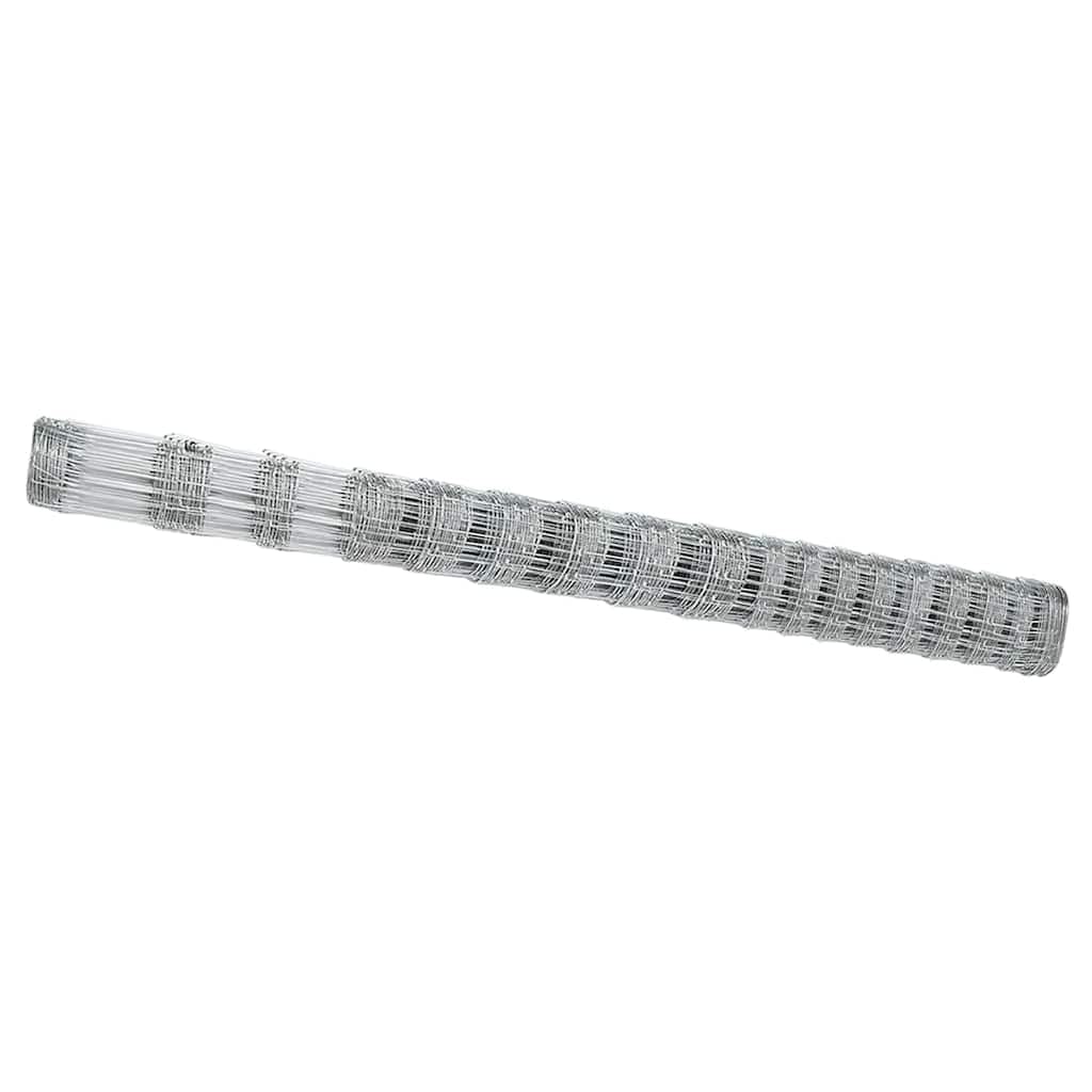 Galvanised Steel Field Fence 25 x 1.5 m Silver Roll Heavy Duty Outdoor Garden Livestock Barrier Durable Rectangular Mesh Wire for Patio Boundary Farm Use Rust Proof
