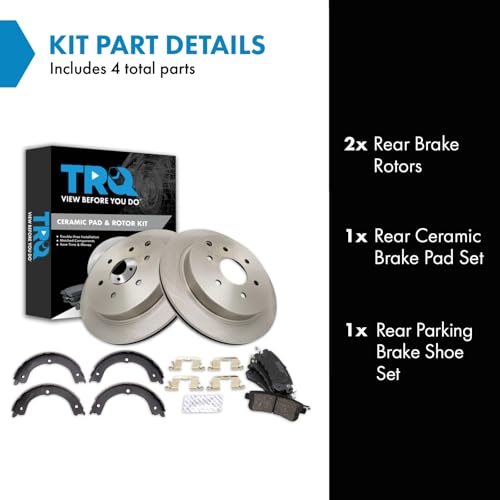 Image of TRQ Rear Brake Pad and Rotor Set Ceramic Parking Brake Shoe Compatible with 2011-2013 Infiniti QX56 2014-2017 QX80 2017 Nissan Armada