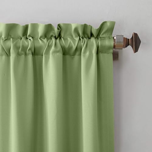 Image of THE LINEN COMPANY Rod Pocket Blackout Curtains for Small Window | Thermal Insulated Room Darkening Curtains | Light Blocking Window Drapes Set of 2 Panels - Avocado Green, 4 Feet