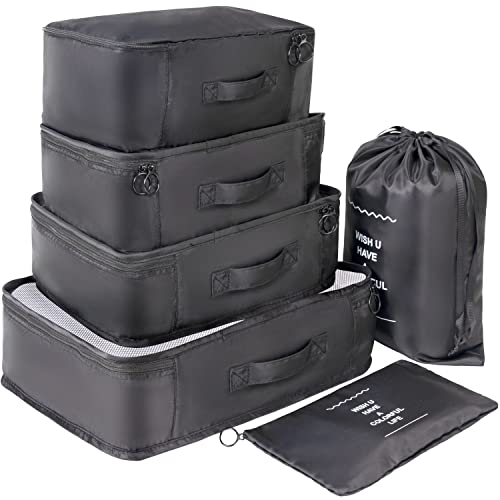 Adwaita 6 Set Packing Cubes, Travel Luggage Packing Organizers (Black)