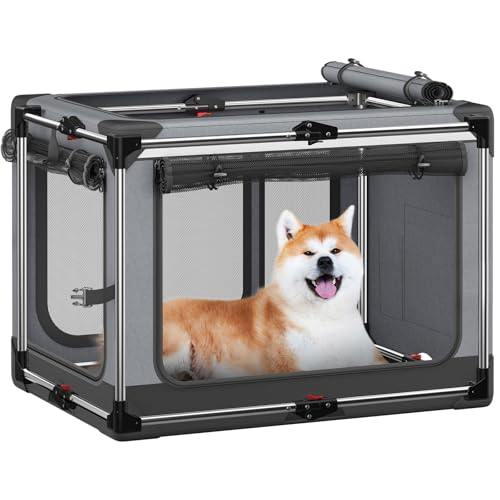 Collapsible Dog Crate: 30 Inch Foldable Soft Sided Dog Crate for Medium Dogs, Portable Dog Travel Kennel with Soft Mat for Indoors & Outdoors, Grey (30" L x 21" W x 21" H)