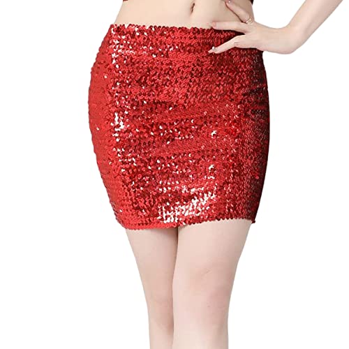 Faldas de lentejuelas para mujer, faldas brillantes y elásticas con purpurina, falda corta brillante para la cadera, minifalda para fiesta, vestido de cóctel, disfraz de rendimiento