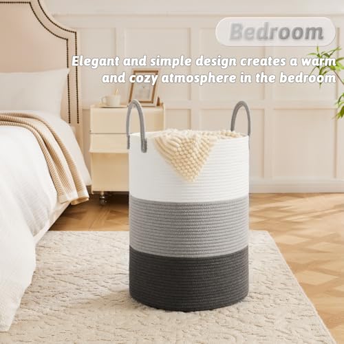 Image of Artfeel Laundry Basket,Woven Cotton Rope Laundry Hamper,100L for Decorative Storage of Dirty Clothes,Toys and Blankets in Bathroom,Bedroom and Living Room