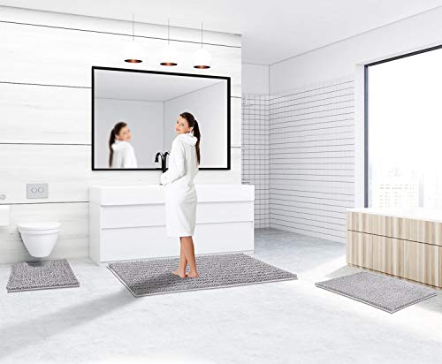 Yimobra Bathroom Rug Mat, 24'' X 17'', Luxury Chenille Shaggy Microfiber Bath Rugs, Extra Soft & Thick, Absorbent Water, Non-Slip, Machine-Washable, Bath Mats For Bathroom Floor,Tub And Shower, Gray #TOP5