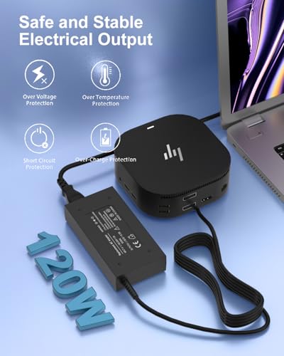 Image of 120W Charger Compatible with HP 710415-001 L41856-001 G5 5TW10UT 5TW10AA 5TW10UT#ABA Universal Dock G2 5TW13AA Envy 15 17 Series Omen 15-5000 5100 5200 USB-C Power Supply Adapter Cord