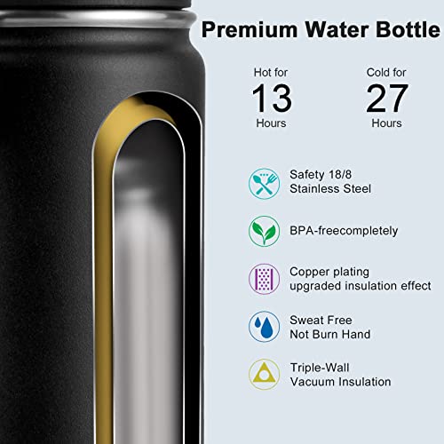 Image of koodee 2 Pack Water Bottle 18 oz Stainless Steel Double Wall Vacuum Insulated Sports Water Bottle for Girls and Boys, Reusable Metal Water Flask with 2 Lids-BPA Free and Leakproof (Canyon Red-Black)