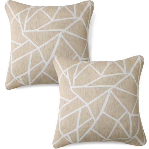 Image of HOKIPO 'Elira Series' Stretchable Cushion Cover for Sofa 16x16, Pack of 2, Beige Abstract Geometry (NEW-AR-4993-C3*2)