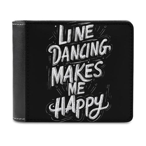 Line Dancing Makes Me Happy Slim Leather Biford Wallet for Men with 6 Card Holders Cash Pockets for Travel