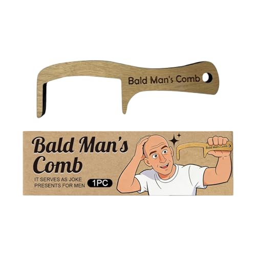 Peine para Hombre Calvo, Regalo novedoso, Herramienta de Aseo de Madera con Mango Construido, Regalo Divertido de Broma, Recuerdo de para Adultos con Estilo clásico, Broma para papá y Marido