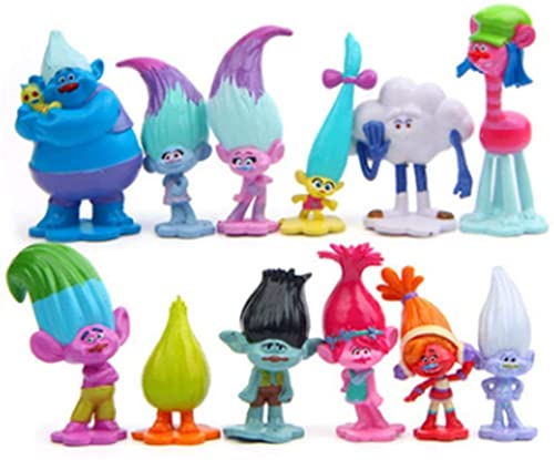 DFGV 12 Pcs Trolls Toys, Animal Figure Characters Toys Mini Figure Collection Playset, (1.6-2.8inch)