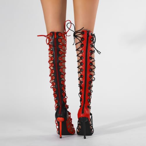 Image of STUPMARY Women Peep Toe Sandals Cut-outs Cross-tied Lace Up High Heeled Gladiator Sandals Zipper Over The Knee Bootie Summer