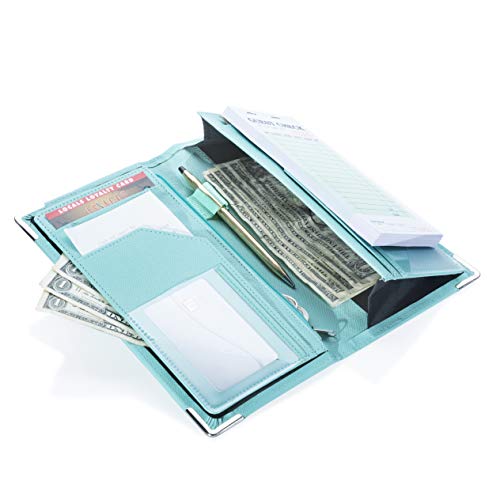 Sonic Server 5x9 11-Pocket Server Book Organizer with Double Magnetic Pockets, Zipper Pouch & Pen Holder for Waitress Waiter Waitstaff | Cross-Textured Turquoise | Fits Apron Holds Guest Checks