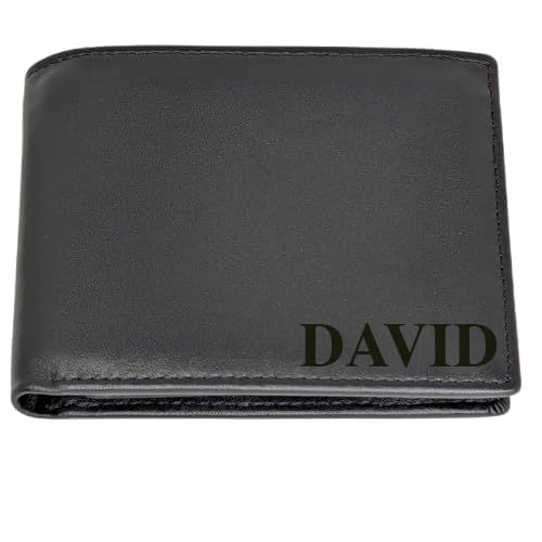 Personalized Wallet for Men | Custom Engraved Genuine Leather Bifold RFID Protection Wallet Gift for Husband Boyfriend Groomsmen Dad (Black)