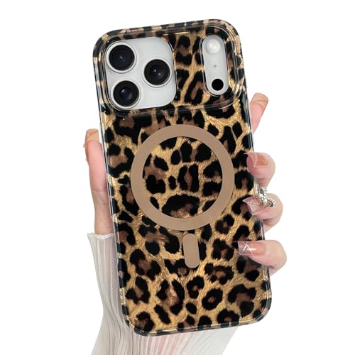 Jefonha Compatible with iPhone 17 Pro Max Case Stylish Leopard Cheetah Animal Print Phone Case for Women Men Cute Sparkle Glossy Shockproof Protective Cover for 17 Pro Max Leopard 1
