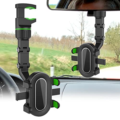 360° Rearview Mirror Phone Holder for Car Adjustable Car Phone Holder Multi-function Mount Phone and GPS Holder Reusable Universal Car Smartphone Stands Stable Clip for Car(Vert)
