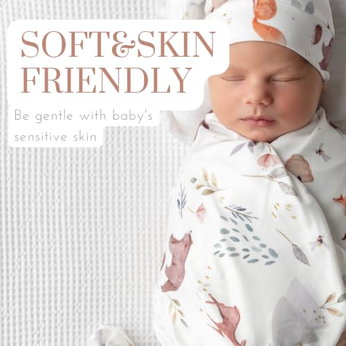 Image of Newborn Swaddle Set, Grey and White Fox, Beanie and Headband