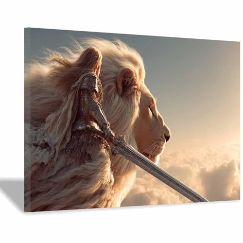 Lions peinture murale sur toile beige pour rompre la monotonie des murs vides