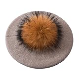 Winter Beret Women Hat Big Fur Pompom Beret Wool Cashmere Fur Ball Beret Cap