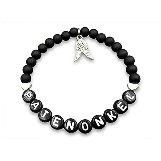 Armband | schwarz Perlen Acryl | Willst du mein Patenonkel werden?