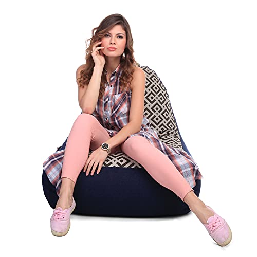 Image of Style Homez Urban Design Denim Canvas Geometric Printed Chair Bean Bag XXL Size Filled with Beans Fillers