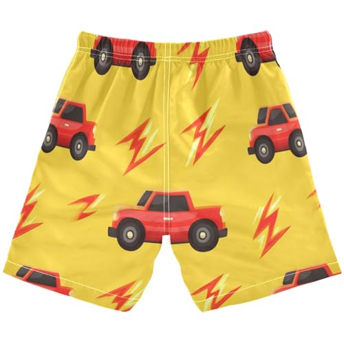 Boys Beach Board Shorts Red Lightning Car Swim Trunk Teen Swimwear 8-16Y2