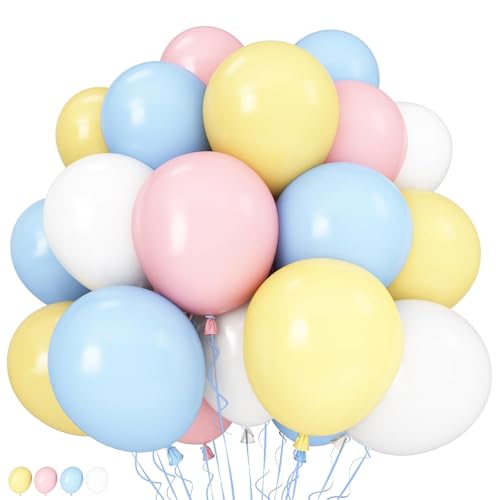DazzJoy Juego de 30 globos en colores pastel, guirnalda de globos de 10 pulgadas/25 cm, colores pastel, amarillo, blanco, rosa, azul, colores pastel, decoración de cumpleaños, globos de colores pastel