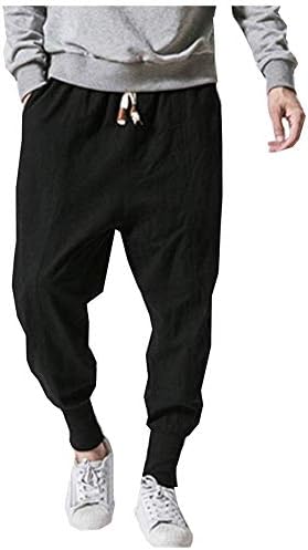 Men Linen Drop Crotch Wide Leg Baggy Harem Pants