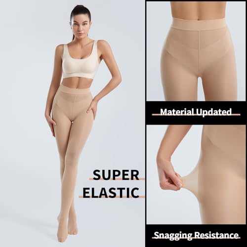 Semi Opaque Microfiber Tights - 2 Pack Ultra Durable Tights Control Top, Footed Pantyhose for Women3
