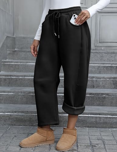 SeekMe Womens Fleece Lined Sweatpants Barrel Leg Baggy Jogger Pants for Winter Warm Casual Lounge Athletic Pants3