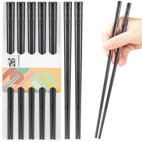 LIANGKEN Fiberglass Chopsticks Set, Black, 9.5 Inch
