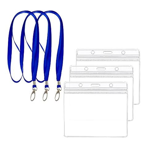 HYCSC Clear Name ID Badge Holder, 4’’ X 3’’ Card Holder, Clear Vinyl Plastic Sleeve with Waterproof Type Resealable Zip and Lanyard, Great for Meeting, School, Hospital(3PCS) Cover