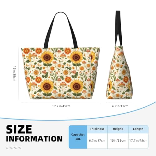 Large Beach Bags for Women Sandproof - Sunflower Mushroom Print Summer Work Travel Tote Bags with Zipper2