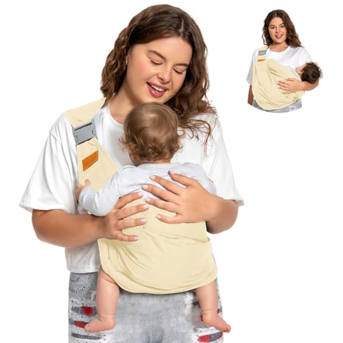 Image of Shiaon Baby Sling Carrier, Baby Carrier Newborn to Toddler(7-45lbs), Toddler Carrier with Safety Buckle, One Shoulder Adjustable Shoulder Strap, One Size Fits All, Beige