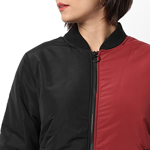 Image of PINACOLADA Women Red & Black Puffer Regular Fit Bomber Jacket For Winter Wear | Low-Cut Standing Collar | Full Sleeve | Buttoned | Casual Jacket For Woman & Girl | Western Stylish Jacket For Women