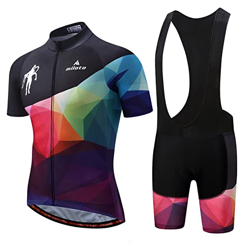 Maillot Ciclismo Hombre Verano Ropa Ciclista Conjunto Bicicleta,Completa Traje MTB Ciclo Camiseta Bike Manga Corta y Culotte Tirantes con 19D Acolchado De Gel,Jerseys y Bib Shorts Transpirable(2,L) Cover