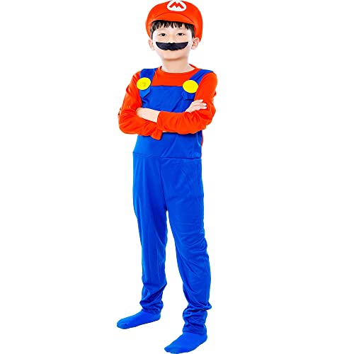 TaoQi Costume de cosplay Super Mario Thème pour Garçons Filles Hommes Femmes Combinaison Rouge pour Halloween Décoration de Noël (M, Boy's) Cover