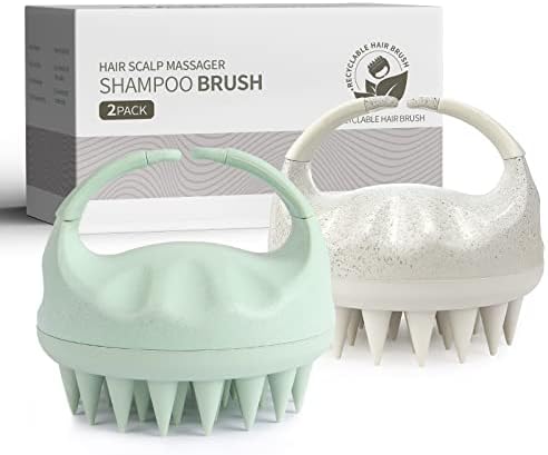 Sndyi Scalp Massager Shampoo Brush, Scalp Scrubber with Soft Silicone Bristles, Scalp Exfoliator for Dandruff Removal, Scalp Massager for Hair Growth, Wet Dry Hair Brush for Scalp Care, Green (Green & Beige)